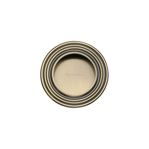 Round Reeded Flush Pull by M Marcus - Heritage Brass
