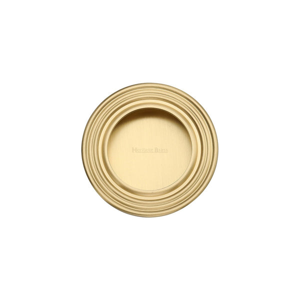 Round Reeded Flush Pull by M Marcus - Heritage Brass