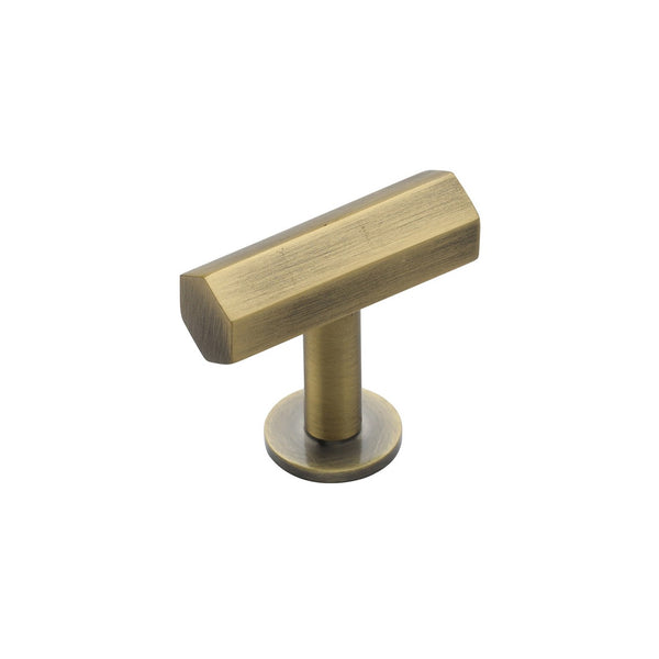 Hexagon T-Bar Cabinet Knob with Rose by M Marcus - Heritage Brass