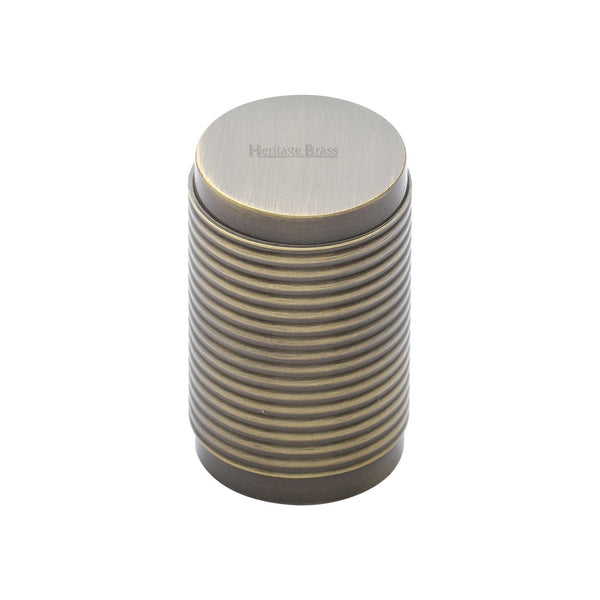 Cylindric Ribbed Cabinet Knob by M Marcus - Heritage Brass