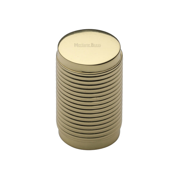 Cylindric Ribbed Cabinet Knob by M Marcus - Heritage Brass