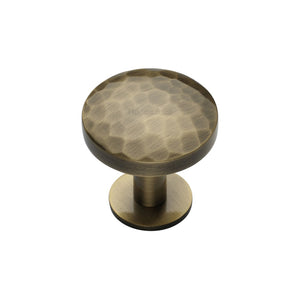 Round Hammered Cabinet Knob with Rose by M Marcus - Heritage Brass