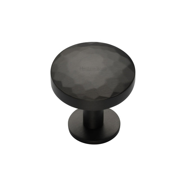 Round Hammered Cabinet Knob with Rose by M Marcus - Heritage Brass