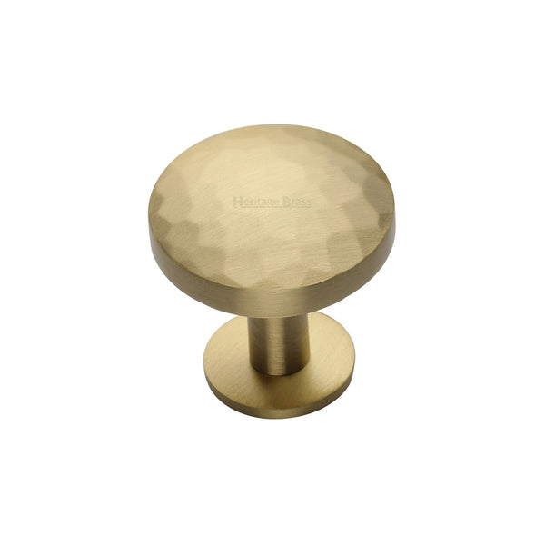 Round Hammered Cabinet Knob with Rose by M Marcus - Heritage Brass