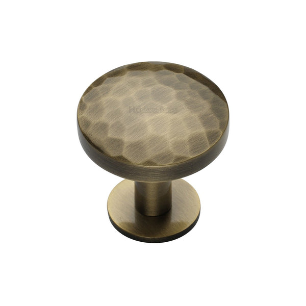 Round Hammered Cabinet Knob with Rose by M Marcus - Heritage Brass