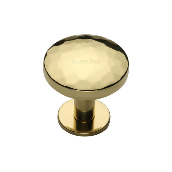Round Hammered Cabinet Knob with Rose by M Marcus - Heritage Brass