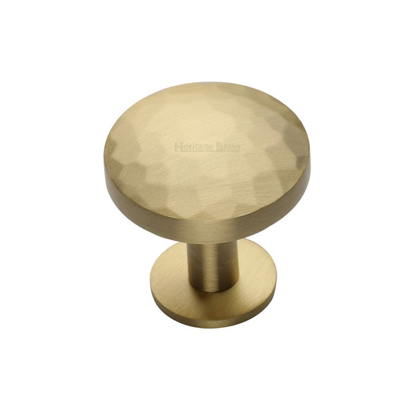 Round Hammered Cabinet Knob with Rose by M Marcus - Heritage Brass