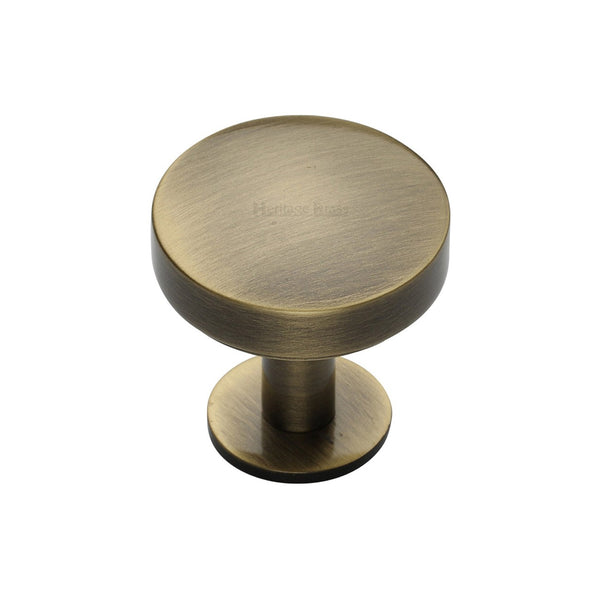 Domed Disc Cabinet Knob with Rose by M Marcus - Heritage Brass