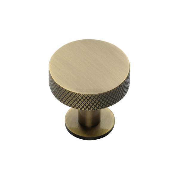 Knurled Disc Cabinet Knob with Rose by M Marcus - Heritage Brass