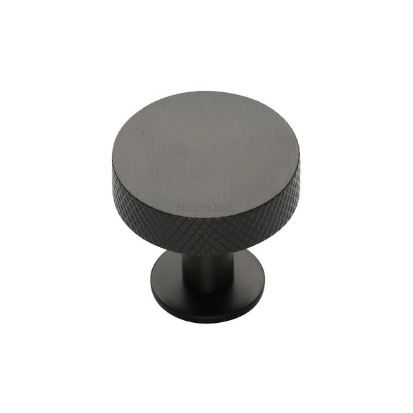 Knurled Disc Cabinet Knob with Rose by M Marcus - Heritage Brass