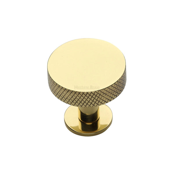 Knurled Disc Cabinet Knob with Rose by M Marcus - Heritage Brass