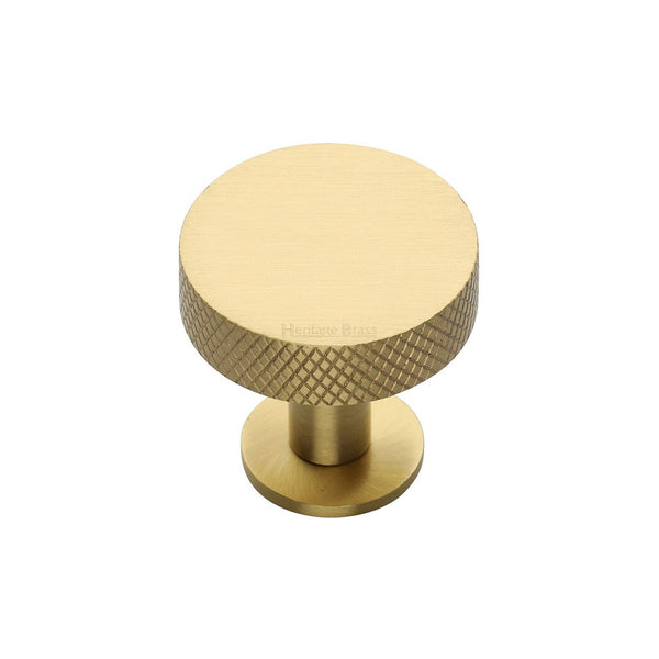 Knurled Disc Cabinet Knob with Rose by M Marcus - Heritage Brass
