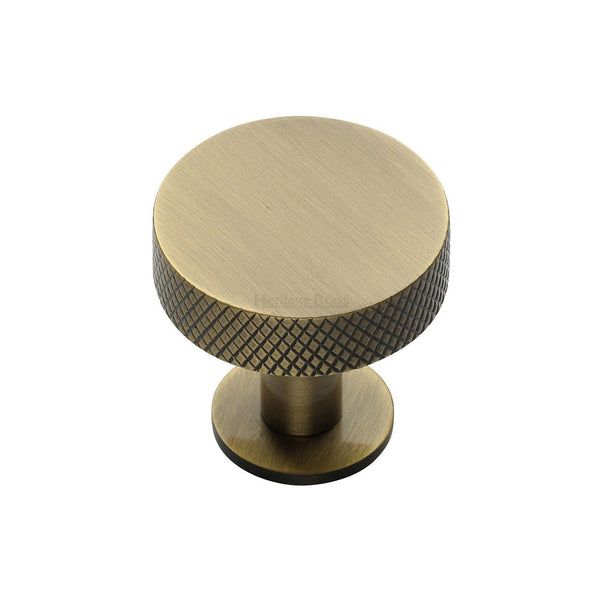 Knurled Disc Cabinet Knob with Rose by M Marcus - Heritage Brass