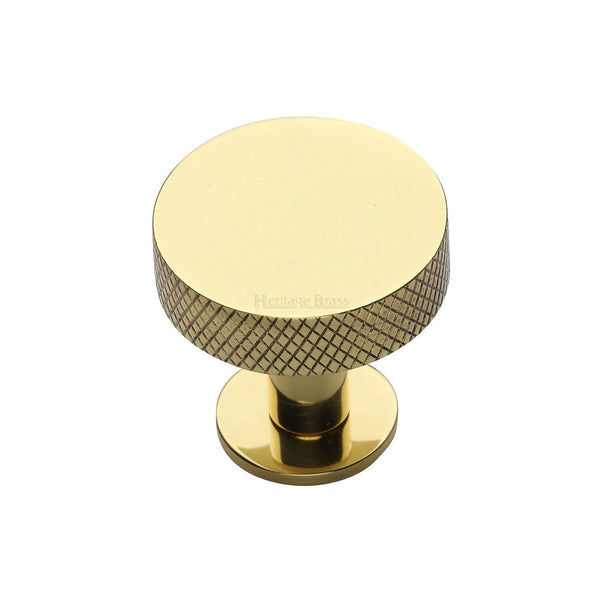 Knurled Disc Cabinet Knob with Rose by M Marcus - Heritage Brass