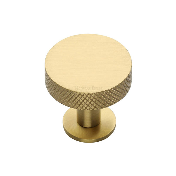 Knurled Disc Cabinet Knob with Rose by M Marcus - Heritage Brass
