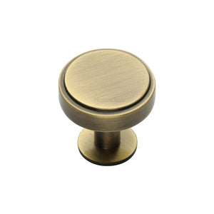 Stepped Disc Cabinet Knob with Rose by M Marcus - Heritage Brass