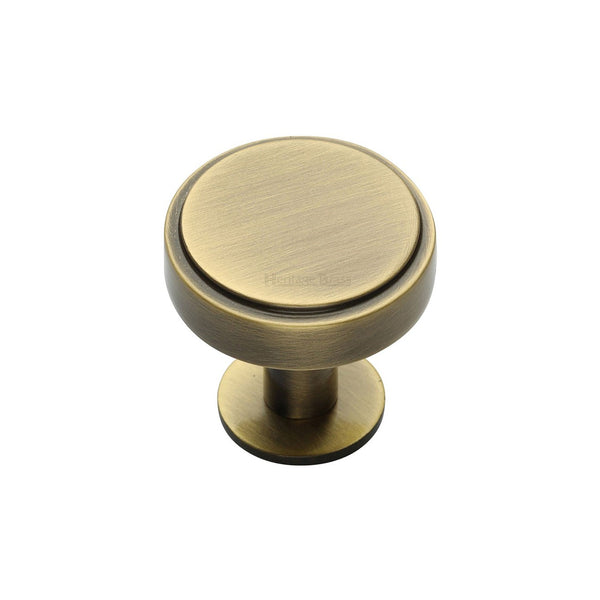 Stepped Disc Cabinet Knob with Rose by M Marcus - Heritage Brass