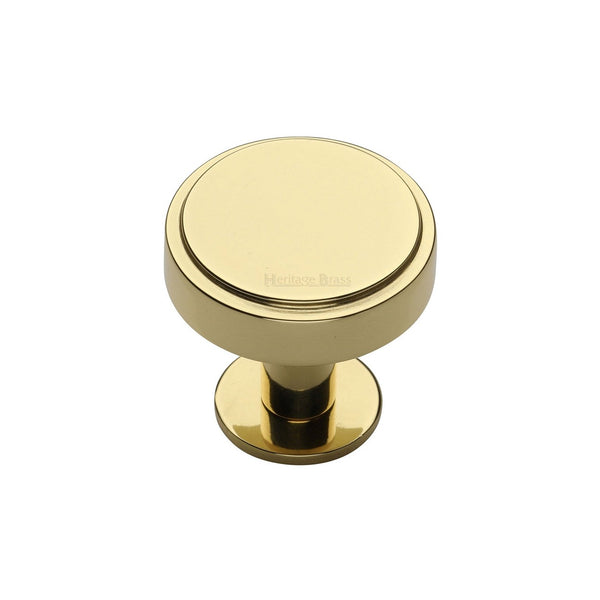 Stepped Disc Cabinet Knob with Rose by M Marcus - Heritage Brass
