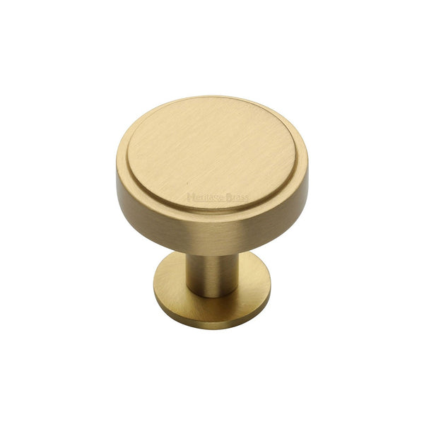Stepped Disc Cabinet Knob with Rose by M Marcus - Heritage Brass