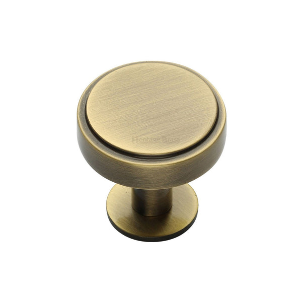 Stepped Disc Cabinet Knob with Rose by M Marcus - Heritage Brass