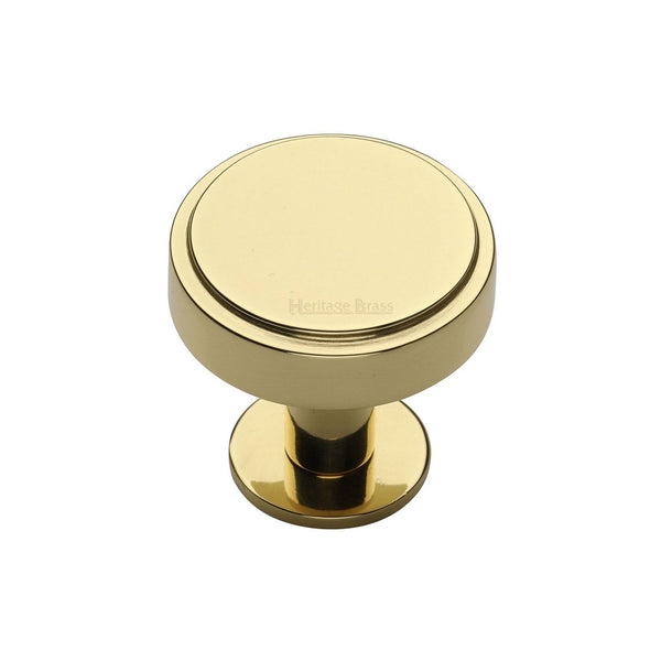 Stepped Disc Cabinet Knob with Rose by M Marcus - Heritage Brass