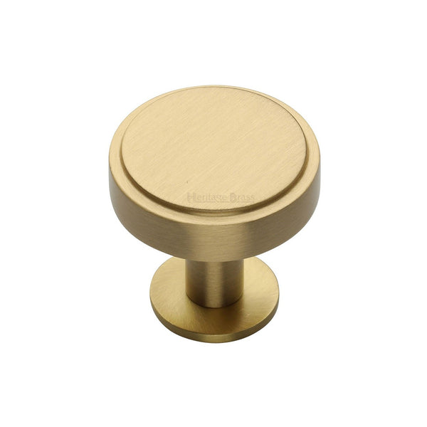 Stepped Disc Cabinet Knob with Rose by M Marcus - Heritage Brass