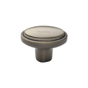 Stepped Oval Cabinet Knob - Antique Brass