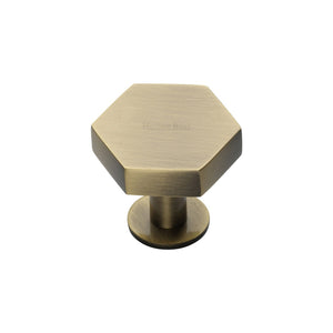 Hexagon Cabinet Knob with Rose by M Marcus - Heritage Brass