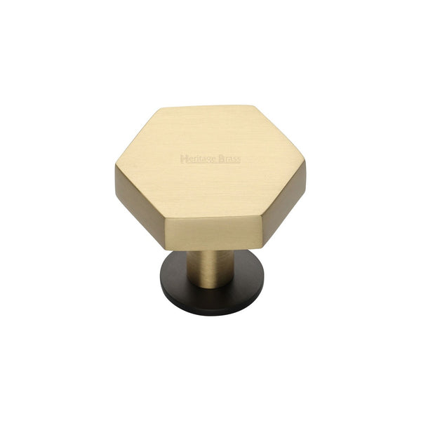 Hexagon Cabinet Knob with Rose by M Marcus - Heritage Brass