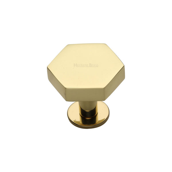 Hexagon Cabinet Knob with Rose by M Marcus - Heritage Brass