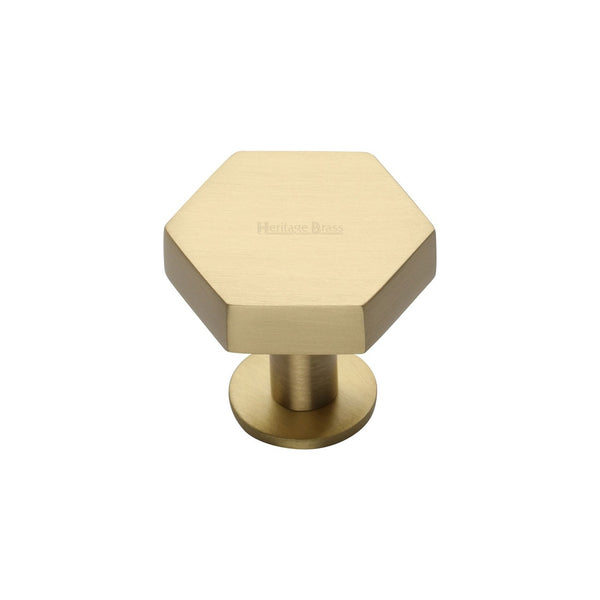 Hexagon Cabinet Knob with Rose by M Marcus - Heritage Brass