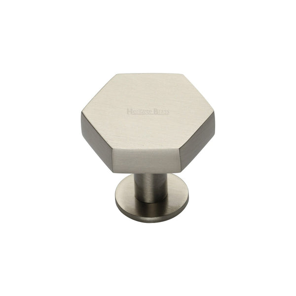 Hexagon Cabinet Knob with Rose by M Marcus - Heritage Brass