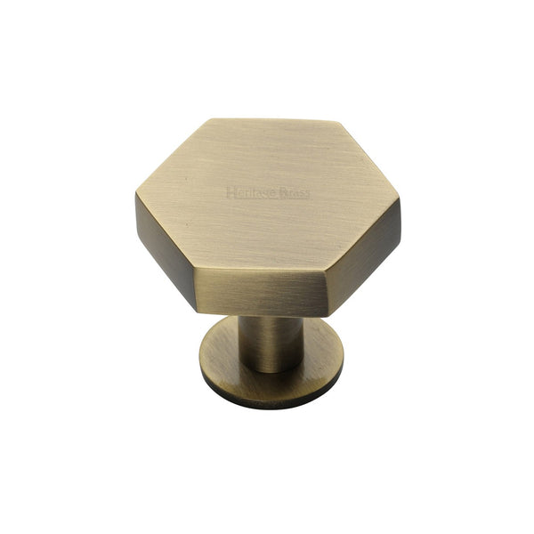 Hexagon Cabinet Knob with Rose by M Marcus - Heritage Brass