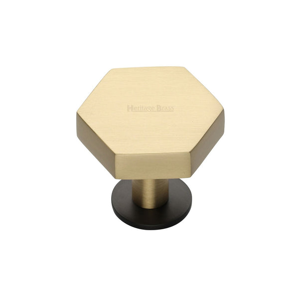 Hexagon Cabinet Knob with Rose by M Marcus - Heritage Brass