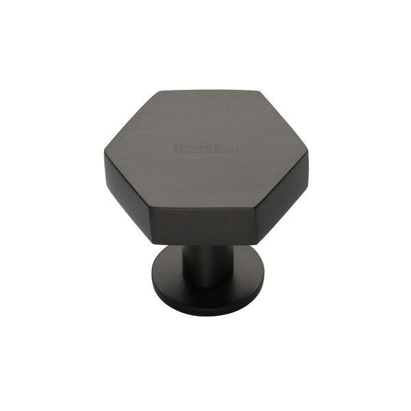 Hexagon Cabinet Knob with Rose by M Marcus - Heritage Brass