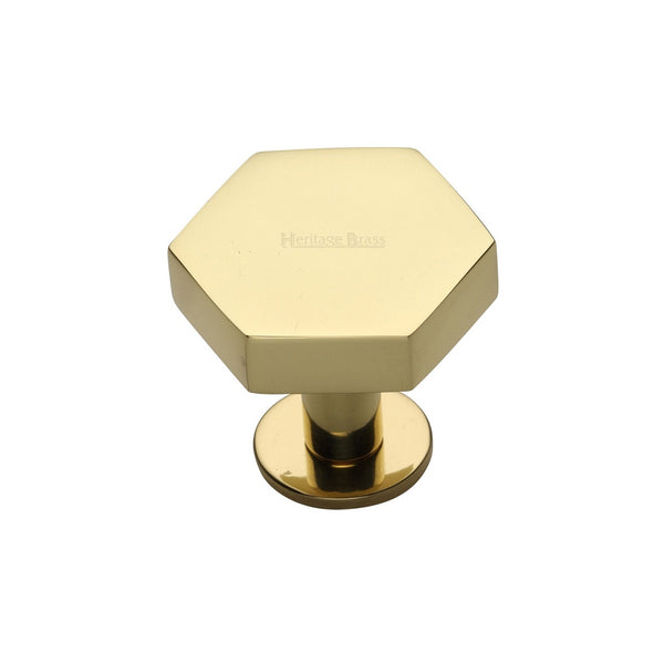 Hexagon Cabinet Knob with Rose by M Marcus - Heritage Brass