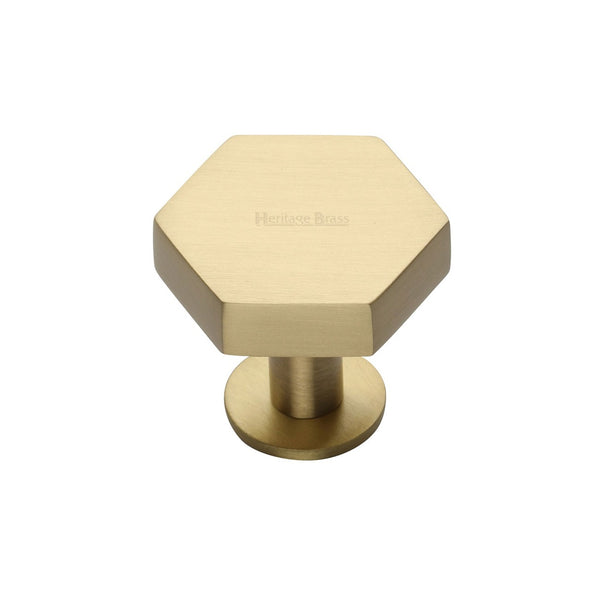 Hexagon Cabinet Knob with Rose by M Marcus - Heritage Brass