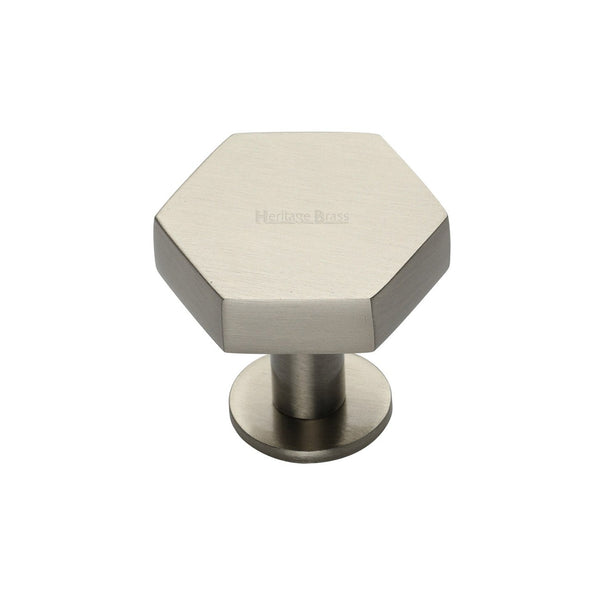 Hexagon Cabinet Knob with Rose by M Marcus - Heritage Brass