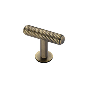 Knurled T-Bar Cabinet Knob with Rose by M Marcus - Heritage Brass