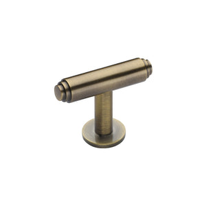 Stepped T-Bar Cabinet Knob with Rose by M Marcus - Heritage Brass