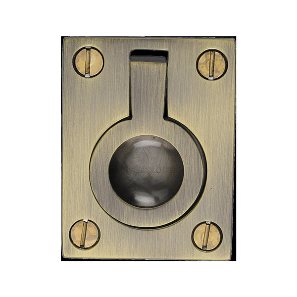 M Marcus - Heritage Brass, Flush Ring Cabinet Pull, Cabinet Hardware, Cabinet Ring / Drop Pulls