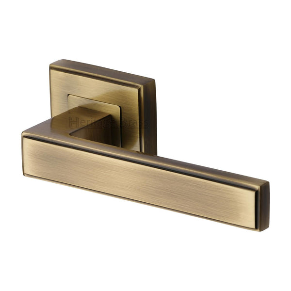 M Marcus - Heritage Brass, Linear Sq Door Handle on Square Rose, Door Handles, Door Handles on Square Rose