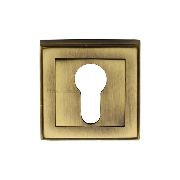 M Marcus - Heritage Brass, Euro Profile Cylinder Escutcheon Square - DEC7020, Escutcheons & Privacy Thumbturns, Escutcheons