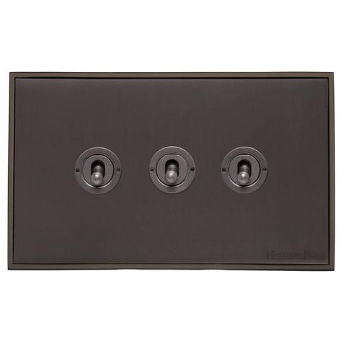 Executive Range Matt Bronze Switches & Sockets, EX9 - 3 Gang Toggle Switch by Heritage Brass By M-Marcus