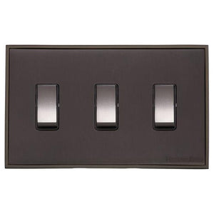 Executive Range Matt Bronze Switches & Sockets, EX9 - 3 Gang Rocker Switch Twin Plate by Heritage Brass By M-Marcus
