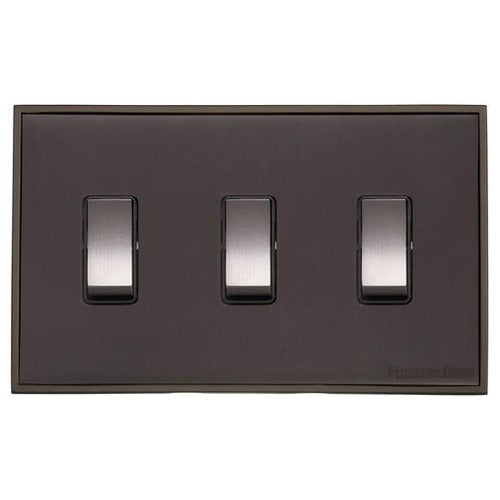 Executive Range Matt Bronze Switches & Sockets, EX9 - 3 Gang Rocker Switch Twin Plate by Heritage Brass By M-Marcus