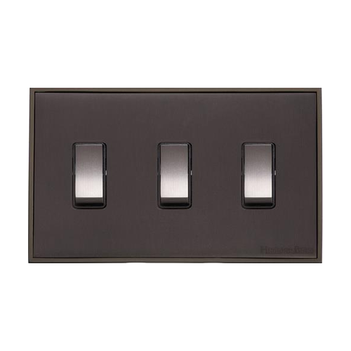 Executive Range Matt Bronze Switches & Sockets, EX9 - 3 Gang Rocker Switch Twin Plate by Heritage Brass By M-Marcus