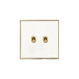 Executive Range Matt White with Polished Brass Switches & Sockets, EX10 - 2 Gang Stockholm Toggle by Heritage Brass By M-Marcus