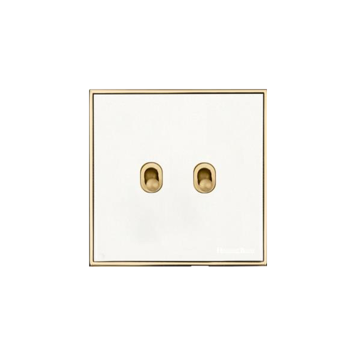 Executive Range Matt White with Polished Brass Switches & Sockets, EX10 - 2 Gang Stockholm Toggle by Heritage Brass By M-Marcus