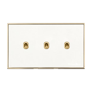 Executive Range Matt White with Polished Brass Switches & Sockets, EX10 - 3 Gang Stockholm Toggle by Heritage Brass By M-Marcus